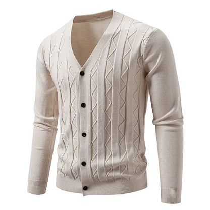 2026 New Knit Cardigan Men Korean Style Fashion Smart Casual V-Neck Knitted Sweatercoat Mens Solid Color Slim Sweater Outerwear