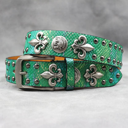 Y2K Leather Rivet Belt Golden Cross  Fashion Women's Studded Belts High Quality Female Leather Rock Women Strap For Jeans