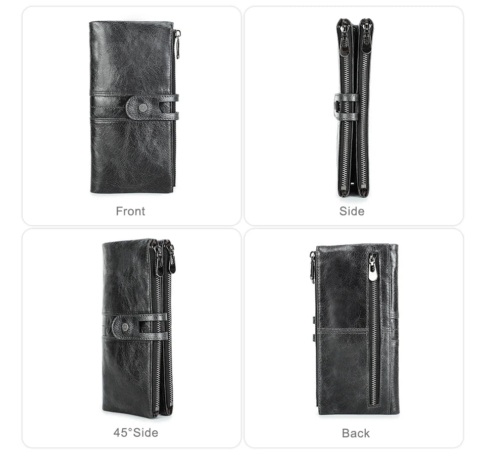 CONTACT'S Men Clutch Wallet Genuine Leather Long Wallet Hasp Card Holder Vintage Male Zipper Coin Purse Money Clip Women Purse