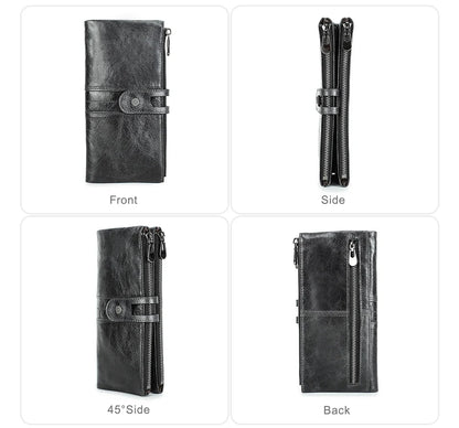 CONTACT'S Men Clutch Wallet Genuine Leather Long Wallet Hasp Card Holder Vintage Male Zipper Coin Purse Money Clip Women Purse