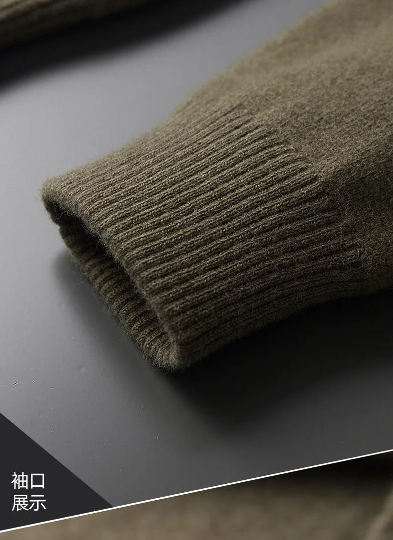 Autumn And Winter 100% Cashmere Cardigan Men's POLO Collar Coat Knitted Baseball Uniform Jacket Bottoming Wool Sweater