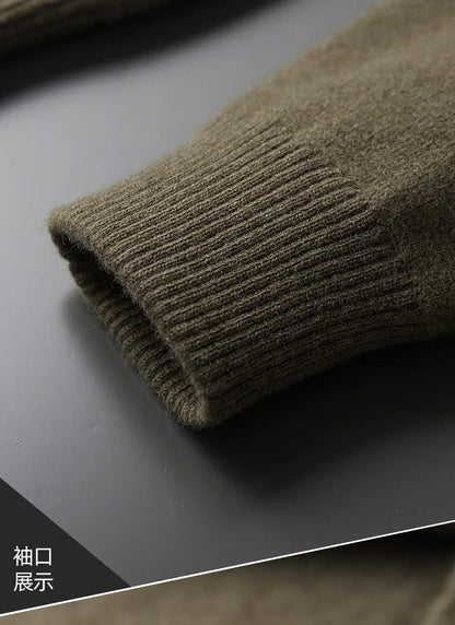 Autumn And Winter 100% Cashmere Cardigan Men's POLO Collar Coat Knitted Baseball Uniform Jacket Bottoming Wool Sweater