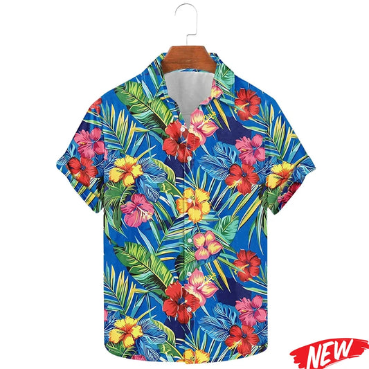 Hawaiian Flower Leaf Graphic Shirts For Men Cool 3d Printing Plants Lapel Shirt Tops Beach Short Sleeve Aloha vacation Shirts