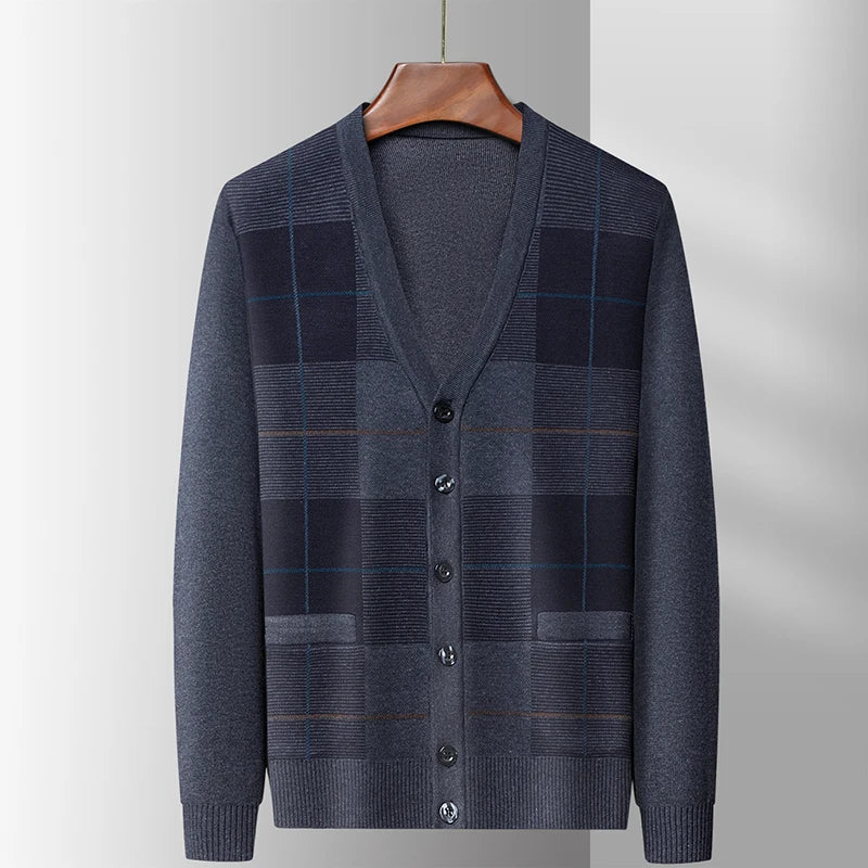 Dad's Sweater Cardigan Jacket Thickened Autumn and Winter Knitted Casual Thick Style Middle-aged and Elderly Men's Top