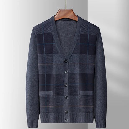 Dad's Sweater Cardigan Jacket Thickened Autumn and Winter Knitted Casual Thick Style Middle-aged and Elderly Men's Top