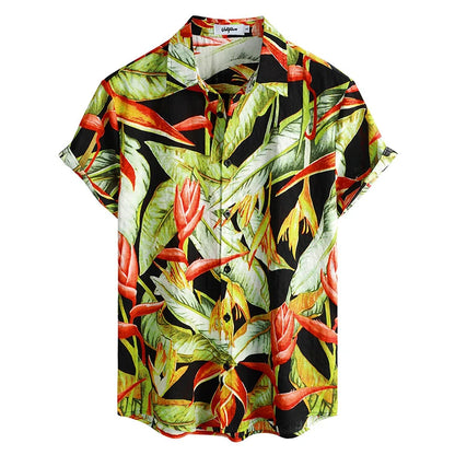 Summer Men's Casual Hawaiian Floral 3D Full-Print Button Shirt Short Sleeve - Tropical Beach Men's Quick-Drying Breathable Top