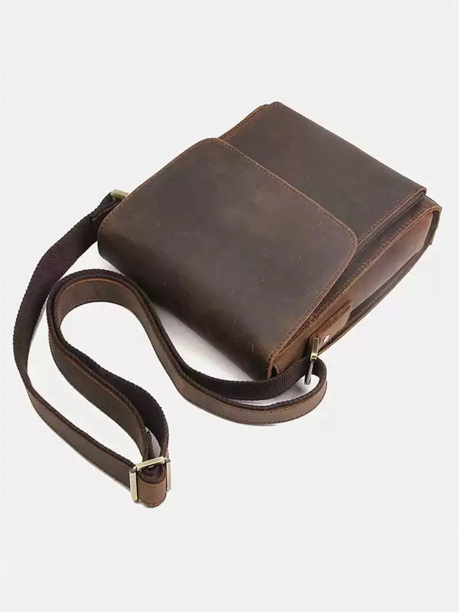 NASVA Men's Genuine Leather Shoulder Bag Vintage Small Crossbody Bag Casual Messenger Bag Outdoor Sports Sling Bag
