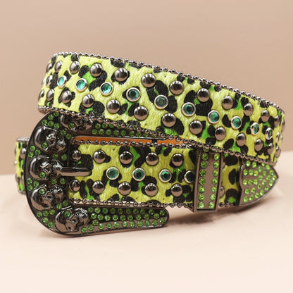 Punk Skull Leopard Rhinestones Belt Diamond Bling Men Western Cowgirl Cowboy Luxury Strap Studded Belts