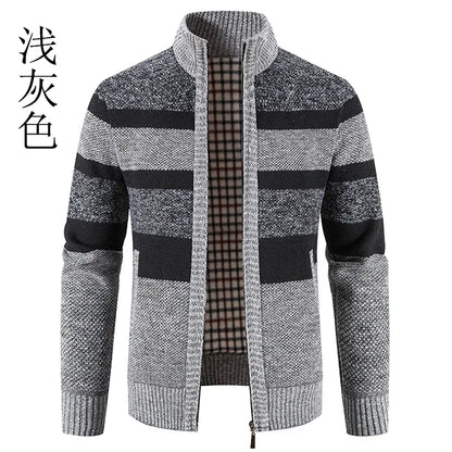 Autumn Winter Sweater Men Warm Cashmere Cotton Blended Pullovers Cardigan Men Fashion Casual Stand Collar Breathable Men Jackets