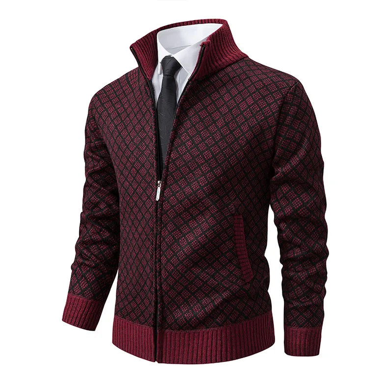 Men's Knitted Cardigan Coat Korean Slim Fit Trendy Sweater Autumn Winter Zip Up Mens Fleece Lined Top Clothing