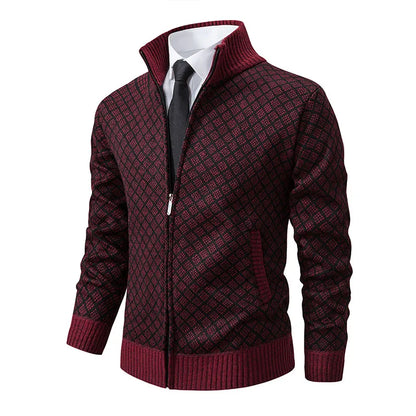 Men's Knitted Cardigan Coat Korean Slim Fit Trendy Sweater Autumn Winter Zip Up Mens Fleece Lined Top Clothing