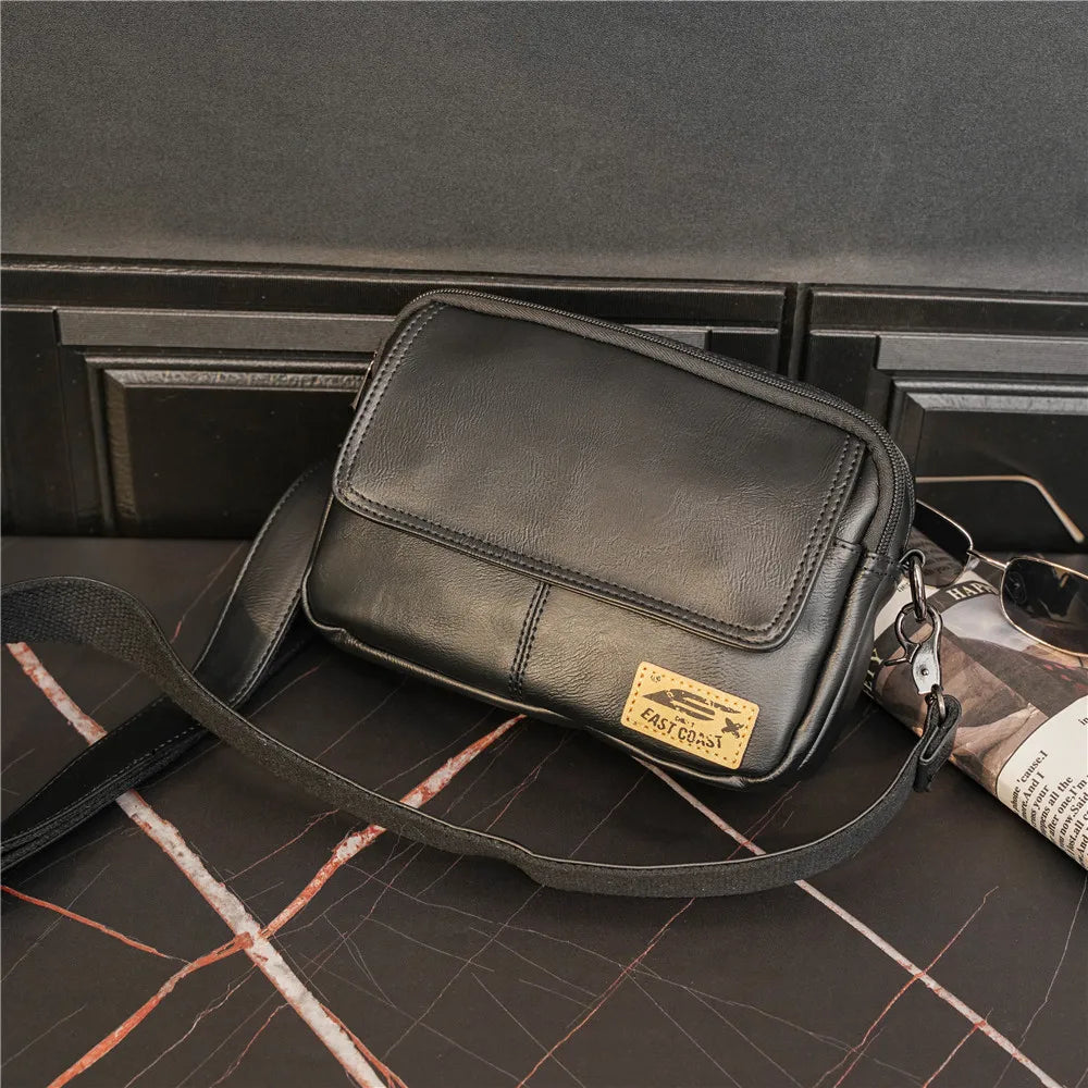 Vinatge Men's Crossbody Bag Soft PU Leather Shoulder Bag For Men Fashion Square Crossbody Messenger Bag Flap Zipper Satchels