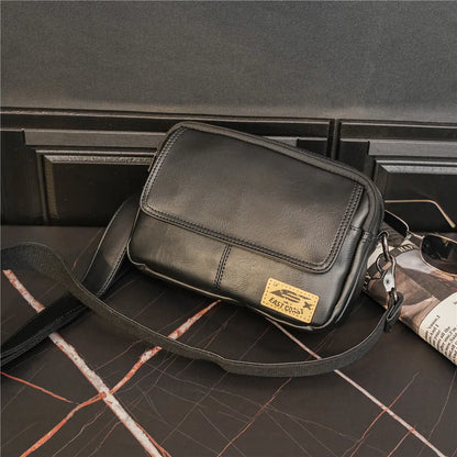 Vinatge Men's Crossbody Bag Soft PU Leather Shoulder Bag For Men Fashion Square Crossbody Messenger Bag Flap Zipper Satchels