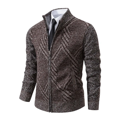 Spring Autumn Knit Cardigan Men Sweater Coat Man Clothes Brown Grey Brand Male Knitting Jackets