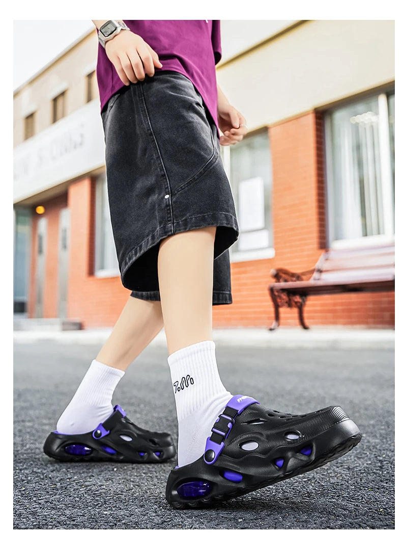 Men's Sandals Fashionable Hollow Casual Slippers Lightweight EVA Garden Shoes Thick-Soled Outdoor Walking Beach Water Shoes