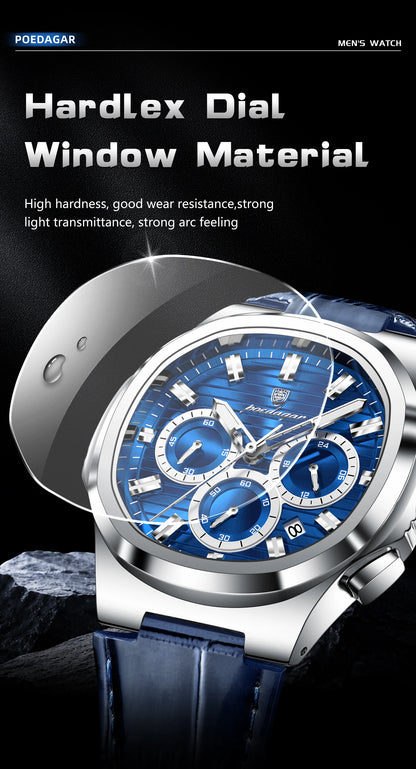 POEDAGAR Top Business Man Wristwatch Date Chronograph Waterproof Luminous Luxury Men Watch Leather Quartz Men's Watches Male+Box