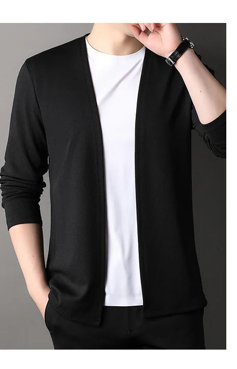 Spring Autumn Knit Cardigan Men Fashion Solid Color Stand Collar Slim Fit Comfortable Casual Men's Korean Knitted Sweater Jacket