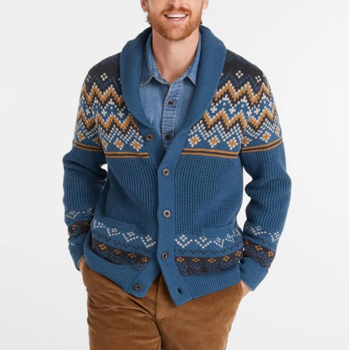2026 Men's Winter Knitted Sweater Jacket Vintage Jacquard Cardigan Sweaters Lapel Single Breasted Knitted Sweater Coats for Men