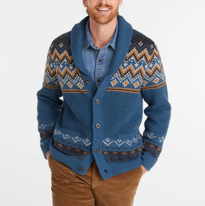 2026 Men's Winter Knitted Sweater Jacket Vintage Jacquard Cardigan Sweaters Lapel Single Breasted Knitted Sweater Coats for Men