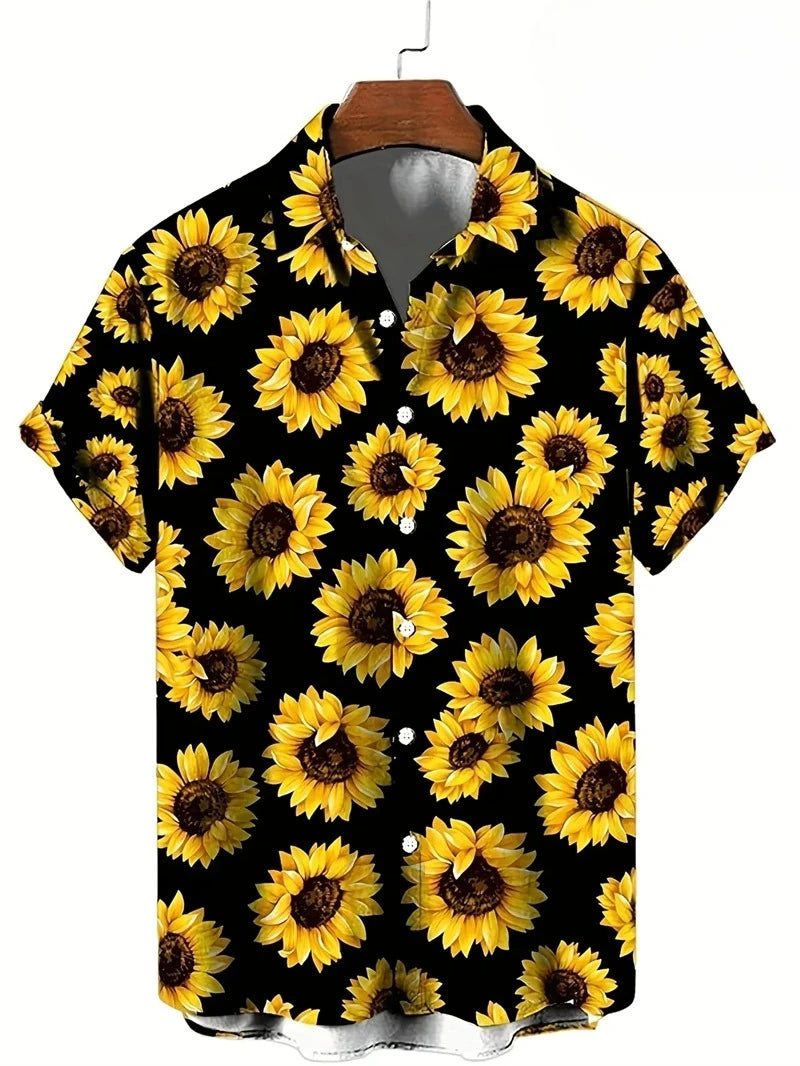 Floral Shirts Men's Hawaii Holiday Party Blouse 2025 Lapel Beach Shirt Flower Camisas Short-sleeved Womens Clothes