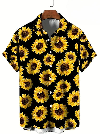 Floral Shirts Men's Hawaii Holiday Party Blouse 2025 Lapel Beach Shirt Flower Camisas Short-sleeved Womens Clothes