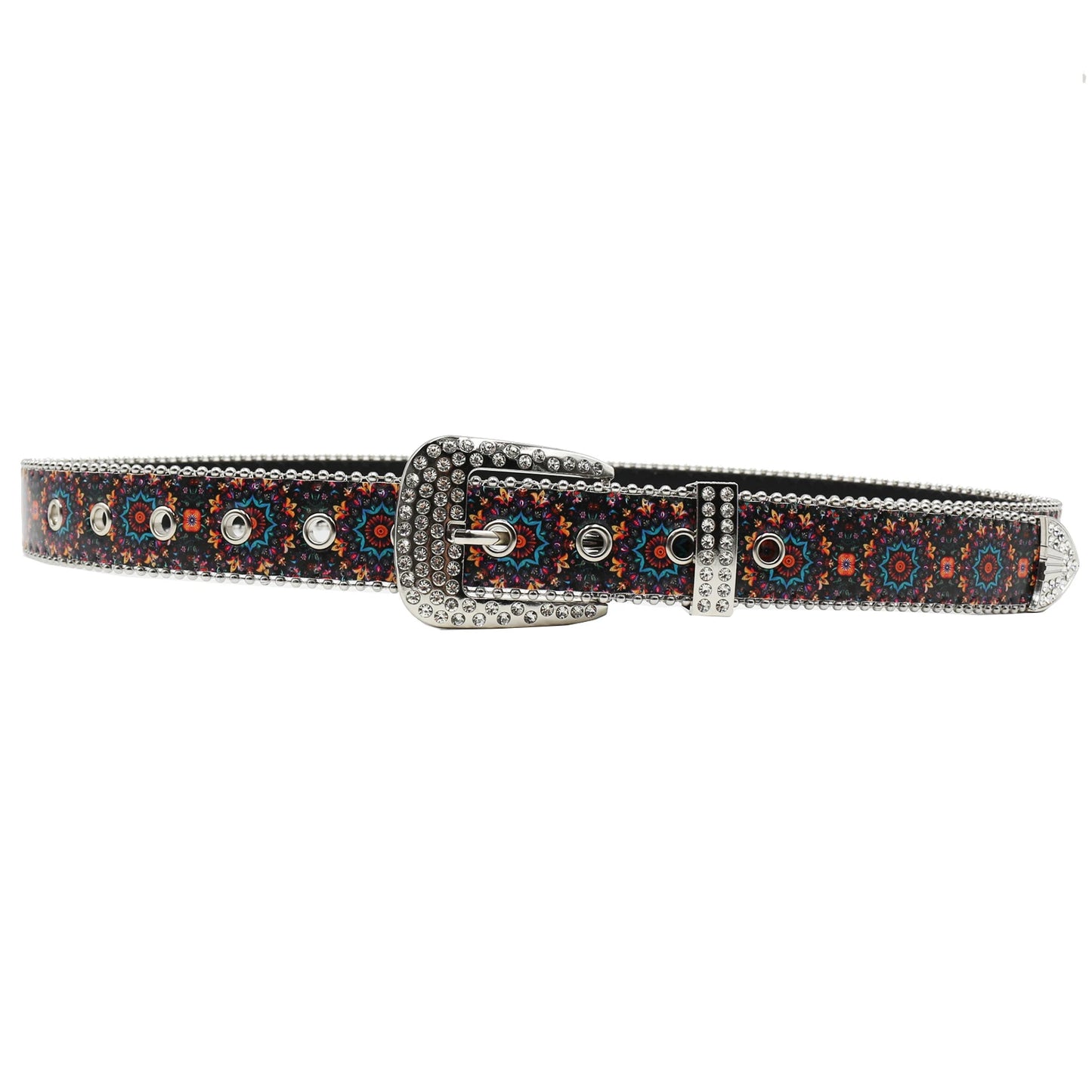 Rhinestone belt B&B style blue print pattern Women's Jeans Rhinestone Belt Men's Belt Western Denim Leather HipHop Rock