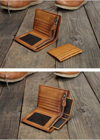 Fashion Vintage Genuine leather Wallet Men short Bifold Money Clips Leather male wallet Purse Coin Bag money Holder WC-007
