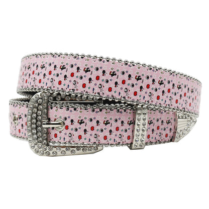 Rhinestone belt blue totem print New Women's Fashion Rhinestone Versatile Fashion PU Leather Belt Jeans Punk Rock Y2K Belt