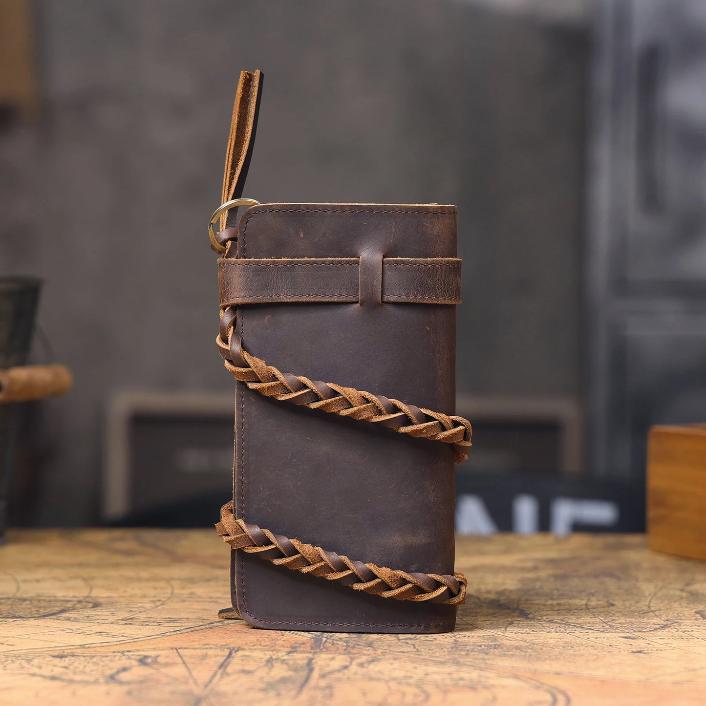 S.WORKER Vintage Crazy Horse Leather Wallet Handmade Men's Genuine Leather Long Wallet Pocket Purse Clutch Cash Card Holder