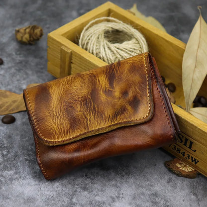 New Simple Men Wallets High Quality Genuine Cow Leather Coin Pocket Retro Handmade Male Purses Card Holder Men's Money Clips