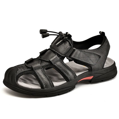 Genuine Leather Mens Water Beach Sandals Summer Closed Toe Sandals Non-slip Hiking Wading Sneakers Quick Dry Wading Aqua Shoes
