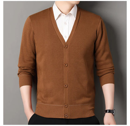Mens Autumn Clothes Fleece Cardigan Jacket Knitted Sweater Outwear V-neck Fashion Cardigans Warm Men's Top