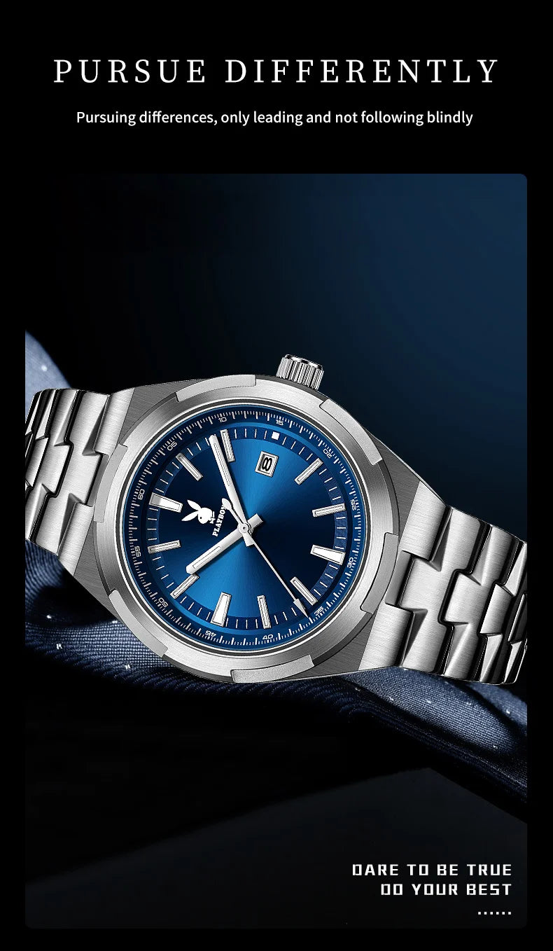 PLAYBOY 3112 Brand original authentic stainless steel strap luminous function calendar display men's quartz watch