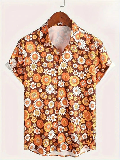 Floral Shirts Men's Hawaii Holiday Party Blouse 2025 Lapel Beach Shirt Flower Camisas Short-sleeved Womens Clothes