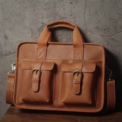 NUKA Retro Natural Cowhide Handbag Men's Real Leather Executive Briefcase Luxury Business Shoulder Bag Daily File Messenger Bags