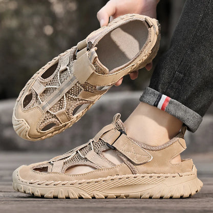 Men Outdoor Protective Toe Sandals Hollow Breathable Mesh Upper Quick Dry Lining Non Slip Walking Camping Driving Casual Shoes