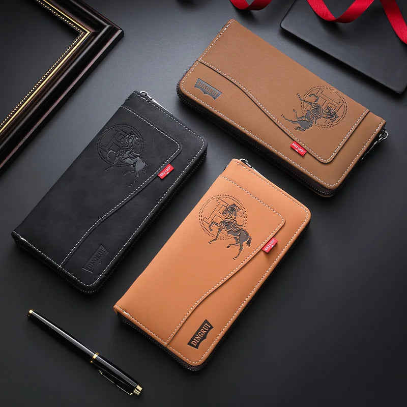 New men's wallet made of crazy horse leather with retro style from Europe and America PU zipper bag fashionable short card bag a