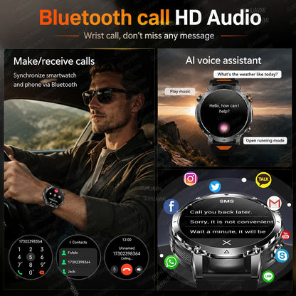 Newly Durable 1400mAh Large Battery Smart Watch Men 1.7" HD Screen IP68K Waterproof LED Flashlight Sports BT Call Smart Bracelet