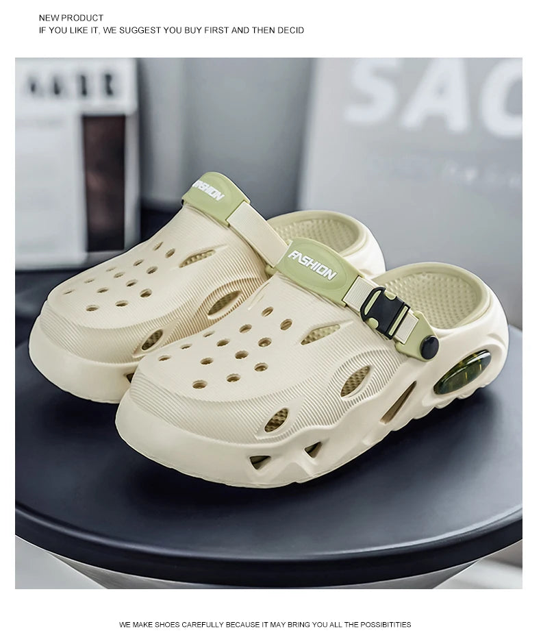 Men's Sandals Fashionable Hollow Casual Slippers Lightweight EVA Garden Shoes Thick-Soled Outdoor Walking Beach Water Shoes