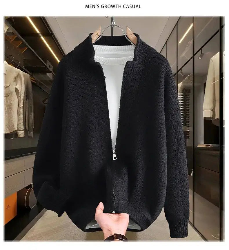 2026 Autumn Men's High Quality Comfortable Loose Solid Color Knitted Cardigan jacket Men's Fashion Trend Casual Sweater men