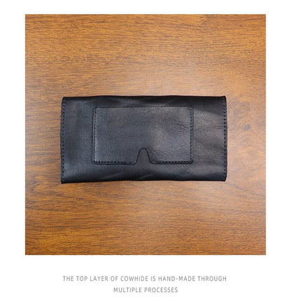 Genuine Leather Retro Men Handmade Wallet Handbag High Quality Phone Pocket Simple Card Bag Big Capacity Male Purses