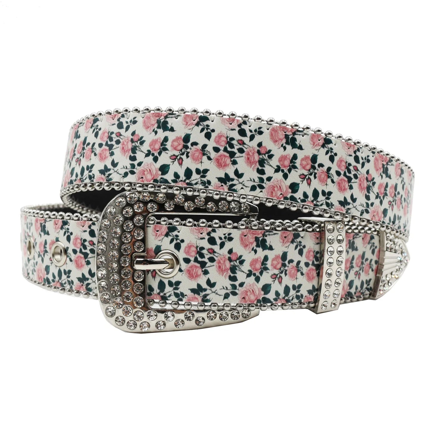 Rhinestone belt blue totem print New Women's Fashion Rhinestone Versatile Fashion PU Leather Belt Jeans Punk Rock Y2K Belt