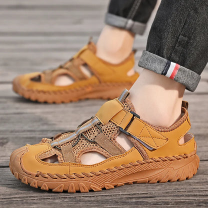 Men Outdoor Protective Toe Sandals Hollow Breathable Mesh Upper Quick Dry Lining Non Slip Walking Camping Driving Casual Shoes