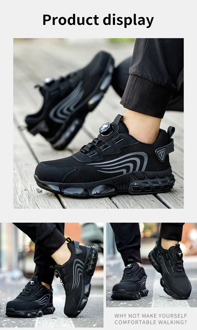 Rotary Button New Safety Shoes Men's Anti-Smash Anti-Puncture Work Shoes Fashion Men's Sneakers Safety Boots