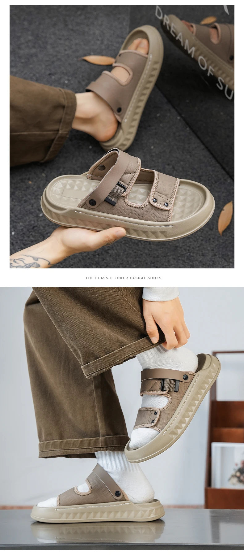Men's casual slip on sandals summer soft-sole breathable lightweight outdoor walking shoes fashion sports Dual-purpose slippers