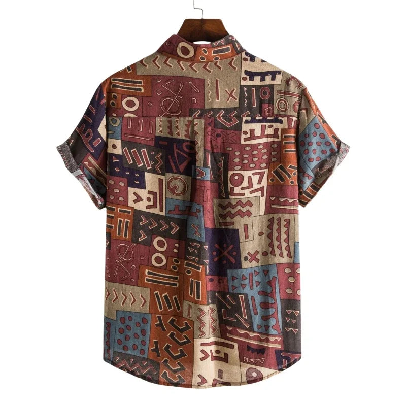 2026 Summer Shirt Men's Retro American Design Printed Pattern Personalized Loose Shirt
