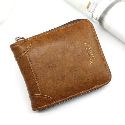 Big Capacity Men Short Wallets Name Engraving High Quality Card Holder Retro Male Coin Purse  Simple Zipper Men Money Clips