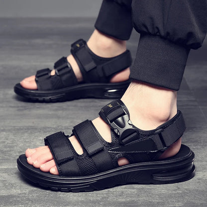 2023 New Design Men Rome Sandals Leather Fashion Sandals Black Men Summer Shoes Comfortable Cushion Soft Gladiator Sandals