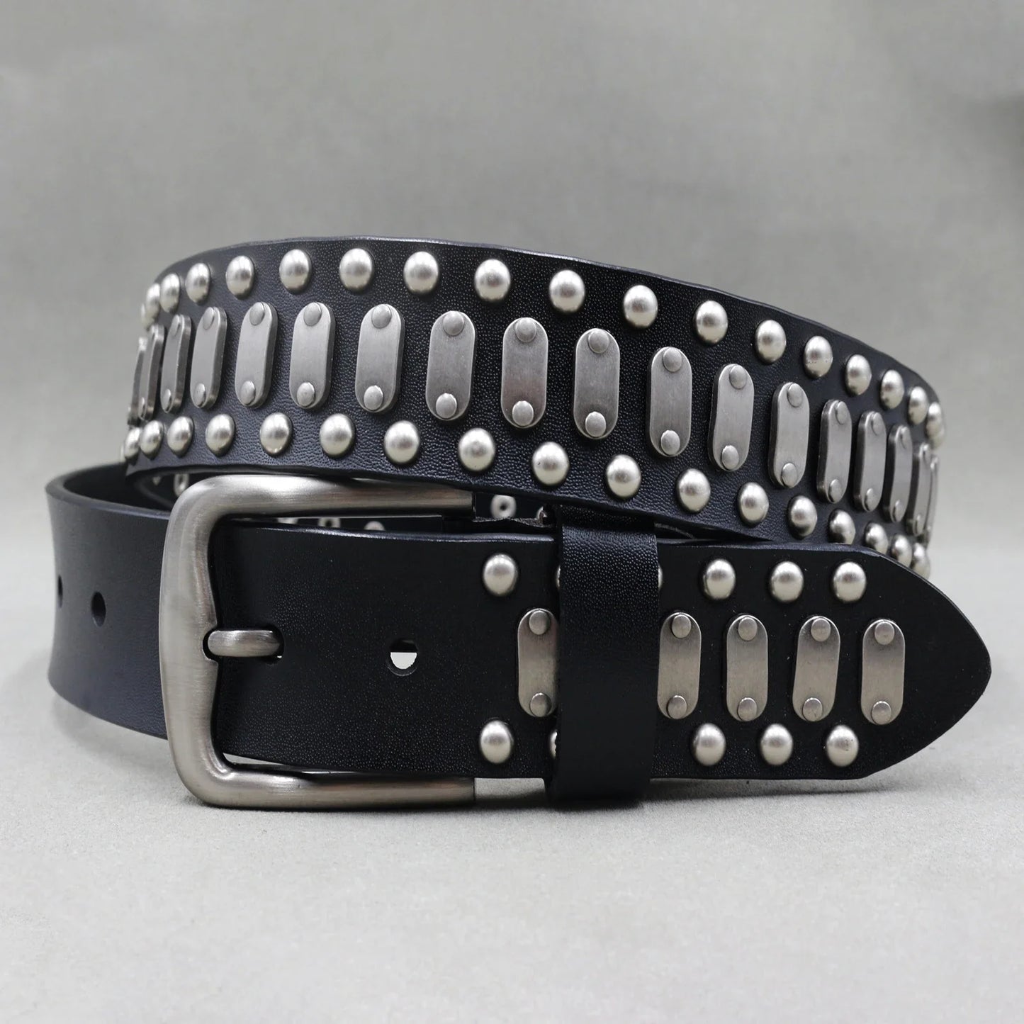 Designer Brand Belt Men Rivet Real Leather Pin Belt Male Black Rock Genuine Leather Cowhide Luxury Punk Belt Jeans