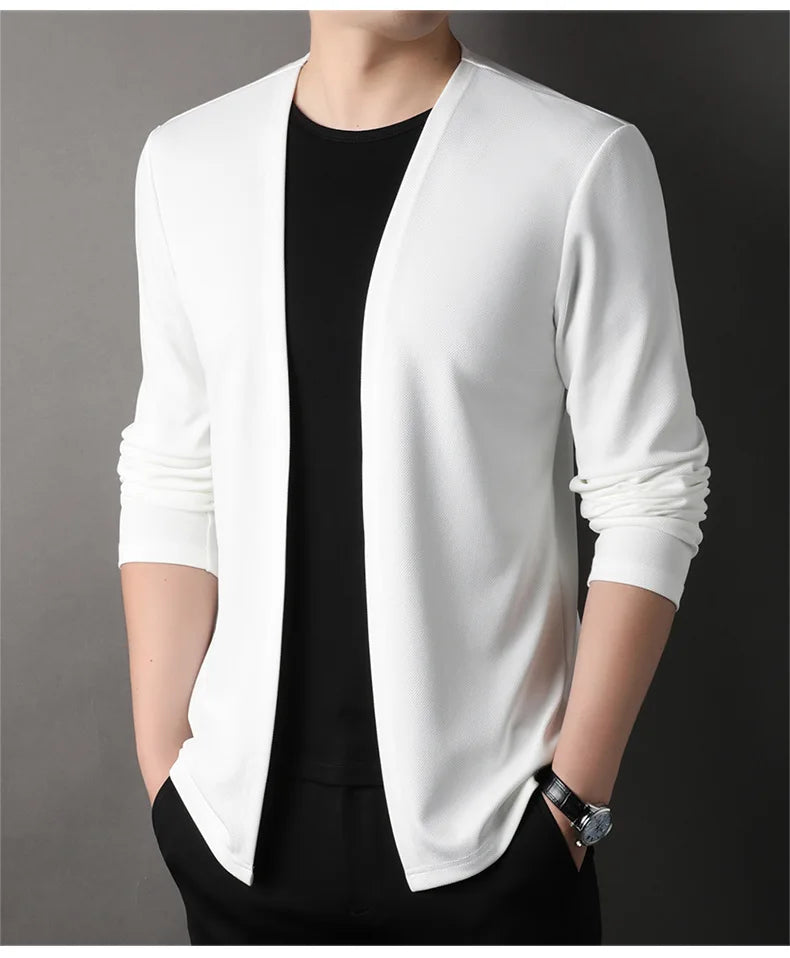 Spring Autumn Knit Cardigan Men Fashion Solid Color Stand Collar Slim Fit Comfortable Casual Men's Korean Knitted Sweater Jacket